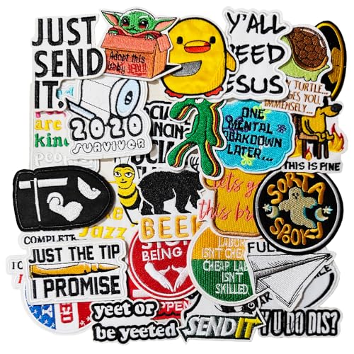 Deokdam 30Pcs Funny Sayings and Prank Meme Embroidery Patches DIY Motif Iron On Or Sew On Patches Appliques for Jeans Jackets Clothes Backpacks