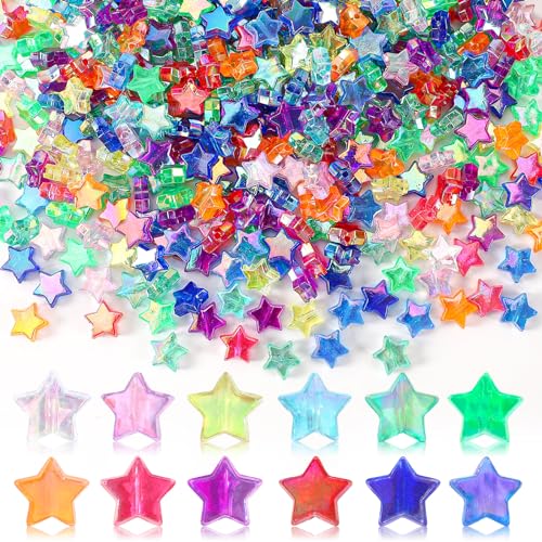 UPINS 900Pcs Acrylic Star DIY Beads, 12 Mixed AB Colors Beads for Jewelry Making Crafts Independent Day Acrylic Beads Necklace Friendship Bracelets Craft DIY Supplies, Small