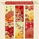 AnyDesign 48Pcs Chinese New Year Red Envelopes 6 Classic Design Red Gold Hong Bao Lotus Peony Floral Spring Festival Lucky Money Pocket for Party Wedding Chinese Lunar Year Supplies, Non-Foil Printing