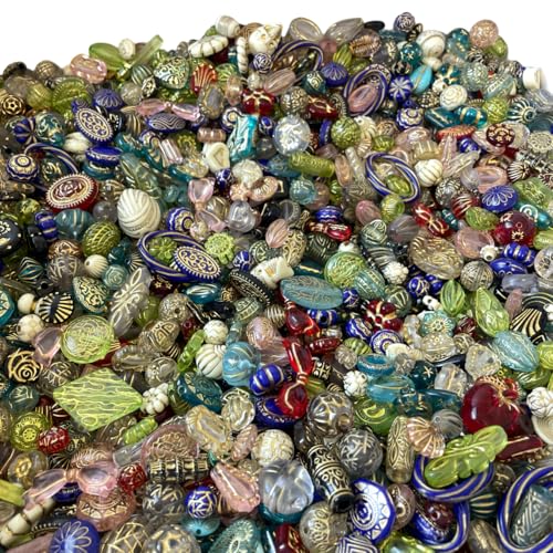Generic 130pcs Mix of Unique Vintage Czech Acrylic Pressed Beads ​Blossom Beads Mix Bohemian Rocailles Aesthetic Beads Imitation Czech beads for Jewelry Making Bracelet Necklace Keychain DIY Craft