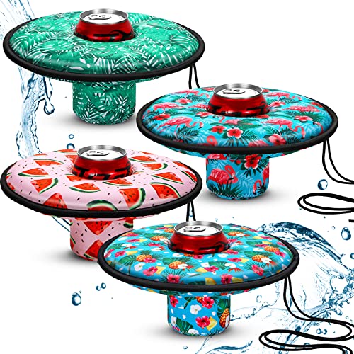 4 Pieces Floating Drink Holder for Pool Medium Neoprene Drink Floating Cup Holder with 4 Tie Ropes for Hot Tub Summer Pool Party Lake or Boat Water Fun