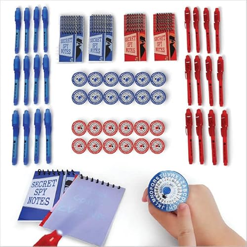 72 Piece Set - 24 Invisible Ink Pens, 24 Decoder Rings and 24 Spy Notebooks - Birthday Party Favors, Escape The Room Supplies, UV Pens With Disappearing Ink - For Kids Goodie Bags End Of Year Gifts