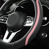 Car Steering Wheel Cover, Leather Steering Wheel Cover Pink Universal 14.5-15 Inch Microfiber Leather Anti-Slip Breathable Auto Steering Wheel Covers for Men Women (Black&Pink)