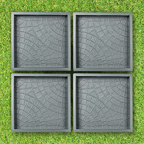 BETONEX Plastic Molds Concrete Set Patio Paving Mold 4pcs - Big Large Pathmaker Precast Concrete Molds and Forms Stampcrete for Walkways - Beautiful Cobblestone Molds for Concrete, Reusable