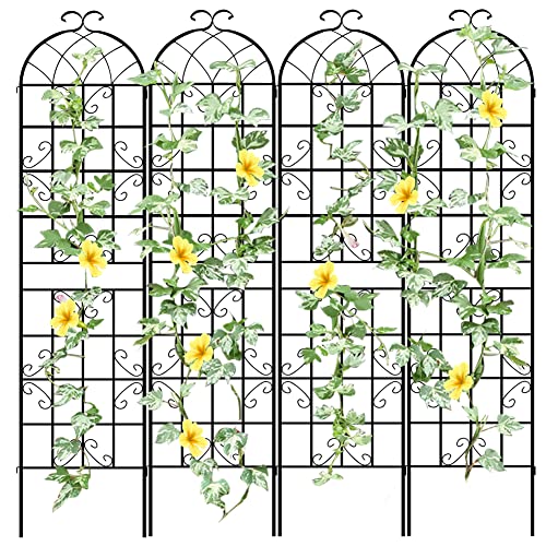 LZRS 4 Pack 87x20in Rustic Iron Arch Decoration Garden Trellis with Black Metal Coating – Perfect for Supporting Climbing Plants Outdoor, Roses, Vines, Flowers, and Vegetables.
