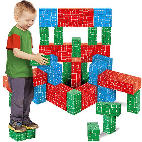 Cardboard Building Block, Exercise N Play 40pcs Extra-Thick Jumbo Giant Building Blocks in 3 Sizes for Kids