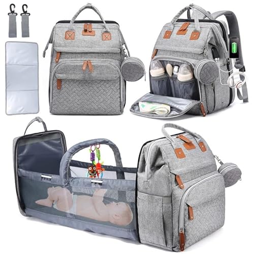 Diaper Bag Backpack with Baby Changing Station – Baby Bag Backpack Includes Reusable Wipes Bag, Pacifier Case, & Mosquito Net – Travel Diaper Bag, USB Charging Port, Large Capacity for Boys & Girls