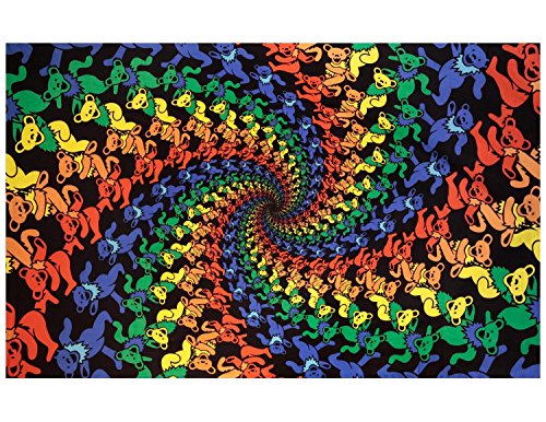 Sunshine Joy Grateful Dead 3D Dancing Bears Spiral Tapestry Tablecloth Wall Art Beach Sheet Huge 60x90 Inches - Amazing 3D Effects