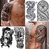 VANTATY 50 Sheets Black Temporary Tattoos For Men Adults Ealge Dragon Lion Wolf Animals For Women Neck Arm Thigh, Fake Small Skull Tattoo Sticker For Kids Children Boys Girls Tatoos