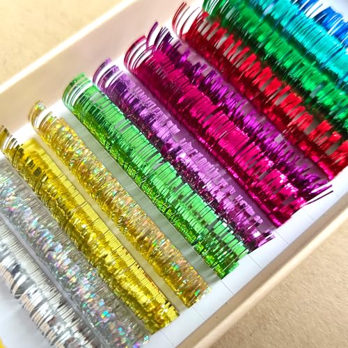 FQNing Tinsel Lash Extension 12 Colors Glittery Holographic Eyelash Extension (T-12 Colors, 15mm)