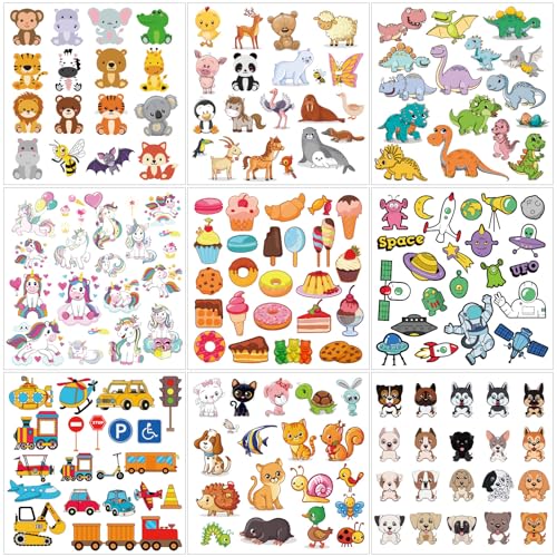 Whaline 9 Sheet Kids Iron On Transfers Patches Dinosaur Lion Tiger Panda Cartoon Animal Car Dessert Heat Transfer Stickers Decals for DIY Baby Boys Girls Clothes Jeans T-Shirt Hat Bag Decor Applique