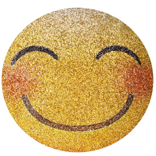 Smiley Emoji Shaped Pillow, Sparkling Rhinestones, Soft Velvet, Plush Shape, for Fun, Unique Fashion Home Décor, Gold Velvet, 15" x 15", Sold Individually