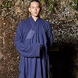 ZanYing Zen Clothing Sets Monk Buddhist Outfit Long Shirt Wide Leg Pants (L, Blue)