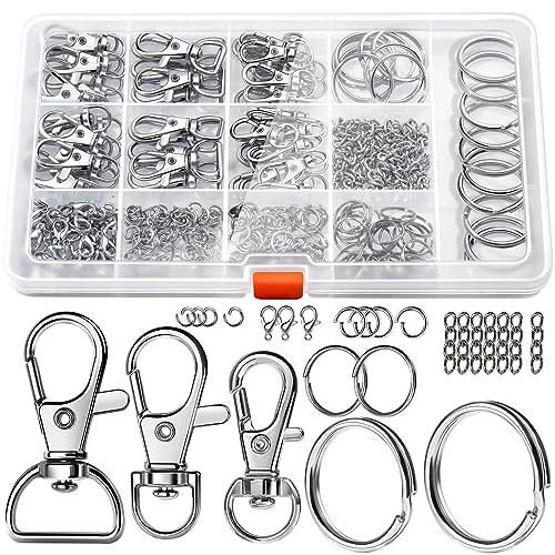 LEOBRO 265PCS Keychain Making Kit, Keychains Clips with Key Rings, Well Crafted Sturdy Key Chain Rings, Key Chain Making Kit, Keychain Ring, Keychains Hooks, for Keys Crafts, Silver