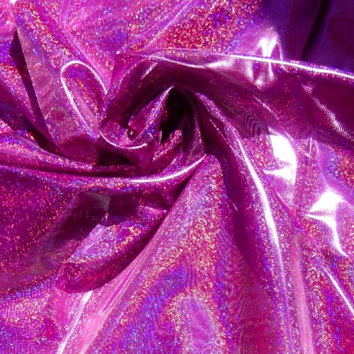 DDMDBYHRY 2 Yard Hologram Spandex, Metallic Foil Stretch Fabric, 4 Way Stretch Spandex, Glitter Sewing Fabric by The Yard, Pink Lame Fabric, 39”x59”