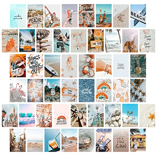 KOSKIMER Beach Wall Collage Kit Aesthetic Pictures, 4x6 Inch, Beachy Room Decor Aesthetic, Cute Bedroom Decor for Teen Girls, VSCO Room Decor Posters, Photo Collage Kit for Dorm, Preppy Things (50)