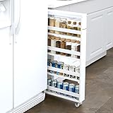 Hidden Spice Rack - Can Storage on Wheels for In Between Fridge & Counter - White