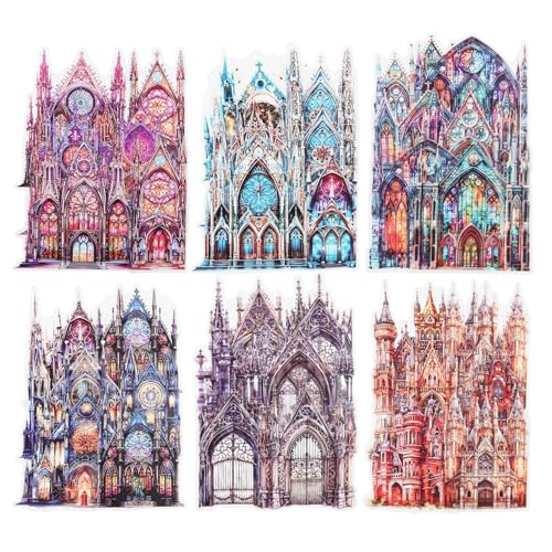 MiyouLuna 60PCS Moonlight City PET Stickers, Large Gothic Castle Stickers for Scrapbooking, DIY Crafts, Journaling, and Junk Journal Ephemera with Organizer