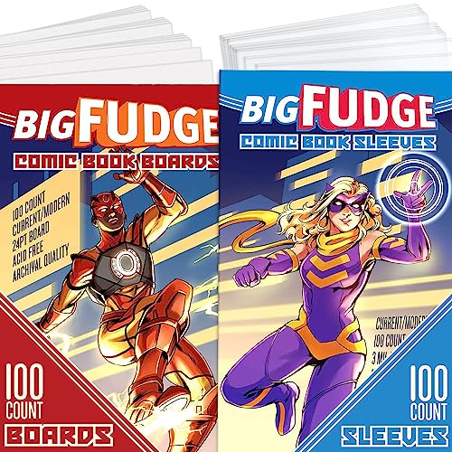 Big Fudge Comic Book Bags and Boards - Comic Book Storage Sleeves - Resealable Toploader Bag Plastic Protector Sleeves - Hard Backing Board - Cover Protectors - Comics After Silver Age or Gold Age