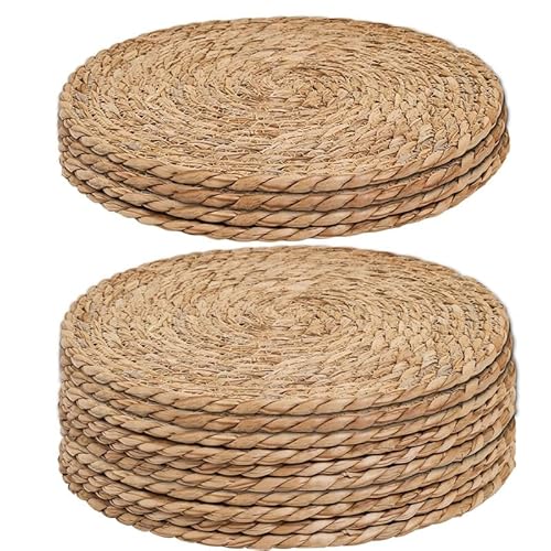 Handmade Heat Resistant 12" Round Woven Placemats Set of 12, Wicker Boho No Chemical Natural Water Hyacinth Place Mats, Farmhouse Table Mats for Kitchen Dining Table,Home Decorations,Wedding