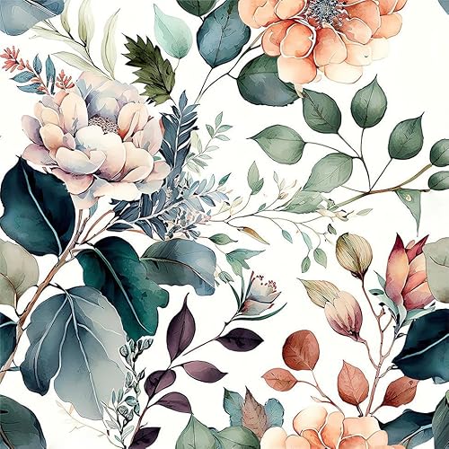 MuralPeel Boho Brown/Green/Orange Peony Floral Vintage Plants Garden Peel and Stick Wallpaper Easy Peel Off Vintage Self Adhesive Removable Stick on Wall Paper for Kitchen Cabinet Renter Friendly