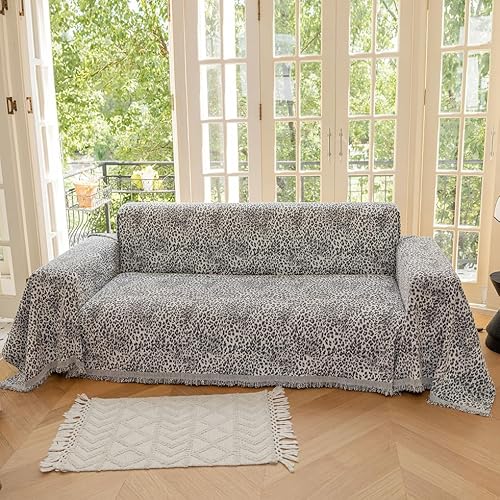 AMWAN Luxury Style Jacquard Grey Leopard Print Chenille Sofa Cover Couch Sofa Cover Chenille Sofa Slipcover for 3 Cushion Couch Sofa Sectional Couch Cover L Shaped Sofa Cover for Dogs Pets 71"x118"