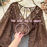 TYATVS Womens Lace Blouse Long Sleeve Lace Top Fairy Grunge Clothes Cottagecore Clothing Gothic Shirt (Brown,One Size)