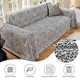 AMWAN Luxury Style Jacquard Grey Leopard Print Chenille Sofa Cover Couch Sofa Cover Chenille Sofa Slipcover for 3 Cushion Couch Sofa Sectional Couch Cover L Shaped Sofa Cover for Dogs Pets 71"x118"