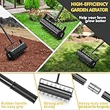 evtmag Updated 18-inch Heavy Duty Rolling Lawn Aerator, Manual Garden Yard Aerator for Lawn Care, 55-inch Stainless Steel Handle – Black