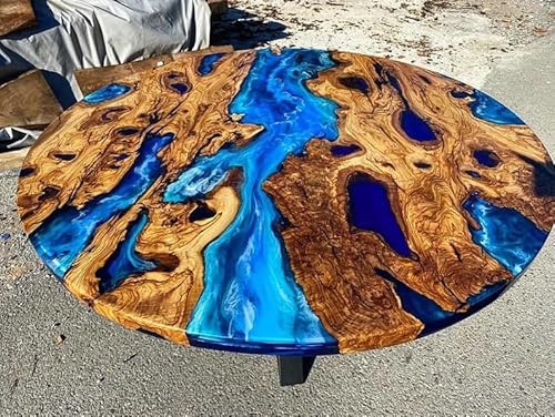 RESINHOMEFURNITURE Classic Custom Wood Blue Epoxy Round Coffee Table Dining Table Living Table Multi Ocean Wave Table for 2, 4, 6, 8 Coastal Table Side Home Décor(18" Inches Tall, 46 x 46 Inches)