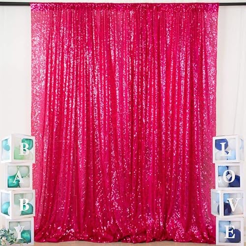 ShinyBeauty Sequin Backdrop Curtain Fuchsia 6FTX6FT Sequence Fabric Backdrop Studio Photo Booth Backdrop Hot Pink Sparkle Photography Background for Wedding Party Baby Shower Reception Supplies