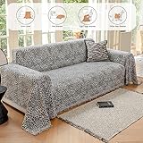 AMWAN Luxury Style Jacquard Grey Leopard Print Chenille Sofa Cover Couch Sofa Cover Chenille Sofa Slipcover for 3 Cushion Couch Sofa Sectional Couch Cover L Shaped Sofa Cover for Dogs Pets 71"x118"