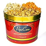 Gourmet Popcorn Gift Tin-Large 2 Gallon. 3 Amazing Flavors Caramel, Cheese & Kettle Corn. Perfect for Mom,Dad, Coworkers, Secretary, Nurse or Employee Appreciation Presents.