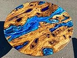 RESINHOMEFURNITURE Classic Custom Wood Blue Epoxy Round Coffee Table Dining Table Living Table Multi Ocean Wave Table for 2, 4, 6, 8 Coastal Table Side Home Décor(18" Inches Tall, 46 x 46 Inches)