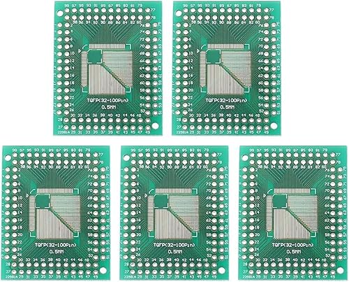 Hobbyant 5PCS QFP TQFP LQFP FQFP to DIP Adapter PCB Board – 32 44 64 80 100 Pin IC Conversion Socket Plate, 0.5mm/0.8mm Pitch, 38x46mm for SMD to DIP Soldering