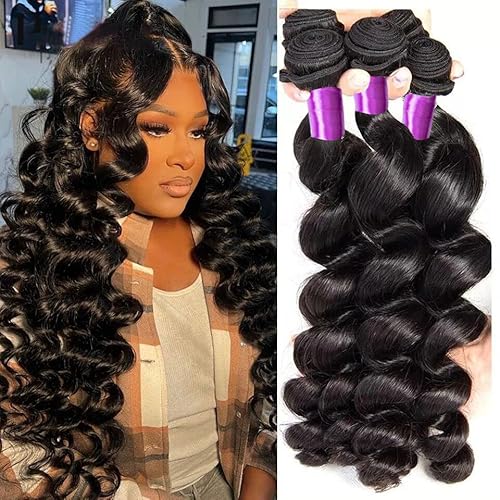 Human Hair Loose Wave 4 Bundles 100% Unprocessed Brazilian Virgin Hair Loose Wave Weave Bundles Hair Extensions Natural Black for Women