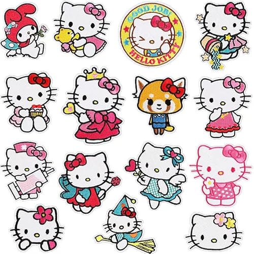 15 PCS Cute Cartoon Embroidered Iron On Patches Sew On Iron On Applique Embroidered Patches for Backpacks Bags Hats Dress Jacket DIY Craft Anime Clothing Decoration