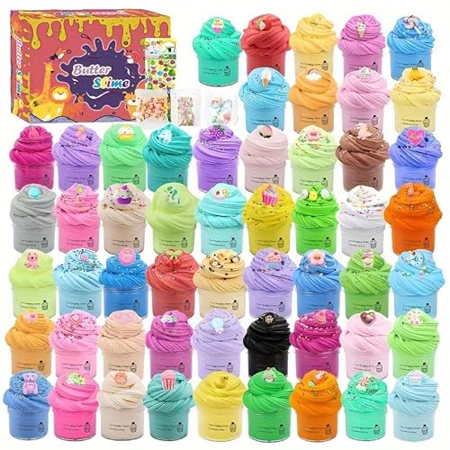 Mini Party Favors Butter Slime Toys for Girls Boys, Slime Kit Toys with 54 Pack Cute Butter Slimes, Super Soft and Non-Sticky Stress Relief DIY Putty Toys Kids Birthday Valentine's Day Gifts.