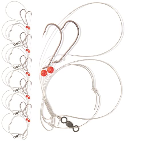 5 Pack Sea Bass Hi/Lo Saltwater Fishing Rigs, Uncle Mo’s Tackle – Mustad Size 3/0 Bait Hook, 60lb Heavy Duty, 80lb Swivel & Sinker Loop, Hand Tied - for Fluke Porgy Snapper Croaker Sea Trout